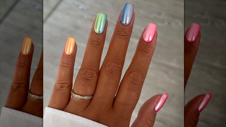 rainbow chrome ombré manicure