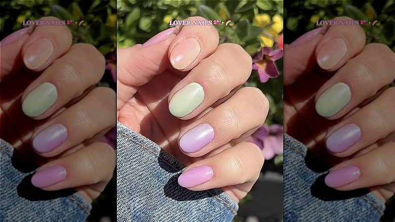 pastel short rainbow chrome manicure