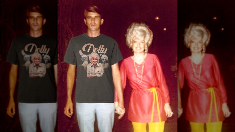 Carl Dean holding hands with Dolly Parton.