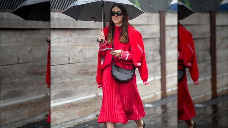 woman wearing red outfit