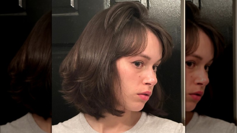 voluminous brunette layered bob haircut