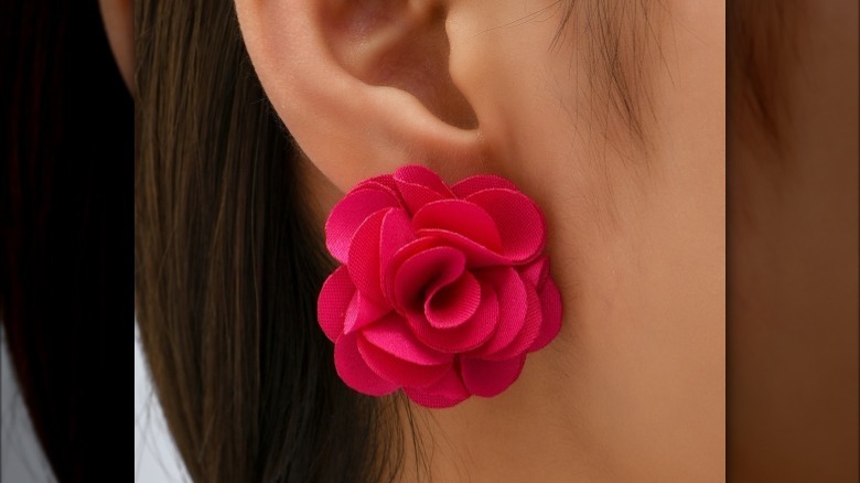 Closeup of rosette earrings