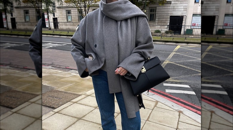 Woman wearing scarf coat