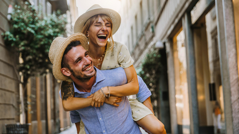 happy laughing couple