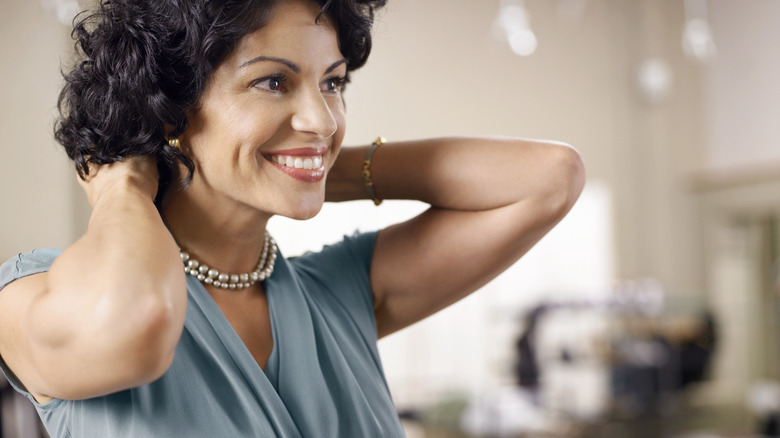 Woman wearing new jewelry