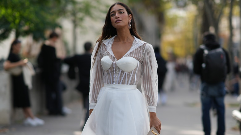 woman in all-white outfit