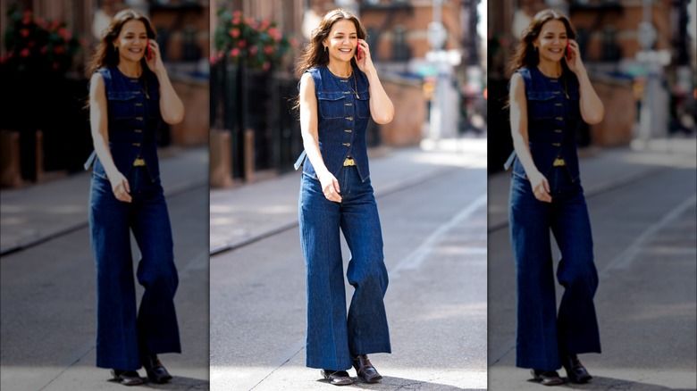 Katie Holmes in wide-leg jeans