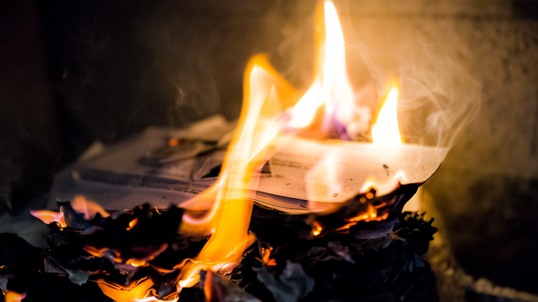 paper burning in fire 