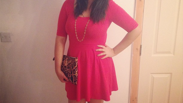 Pink skater dress and animal print purse