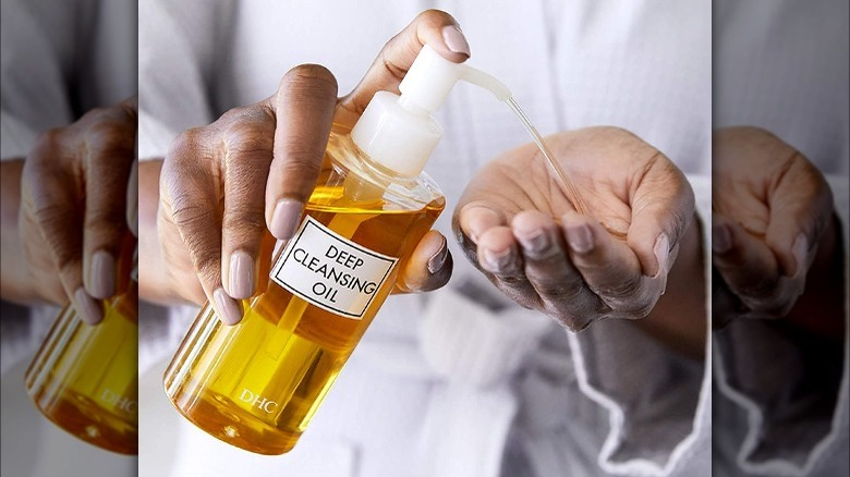 Oil-based cleanser being used