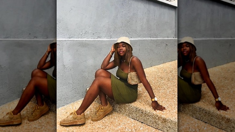 Girl wearing brown sneakers