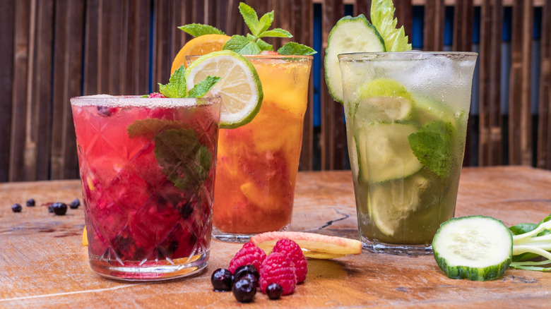 Several healthy, colorful mocktails