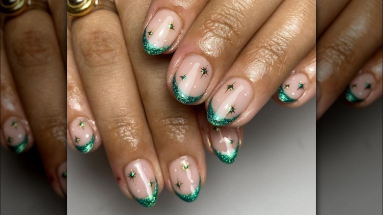 Starry emerald French mani