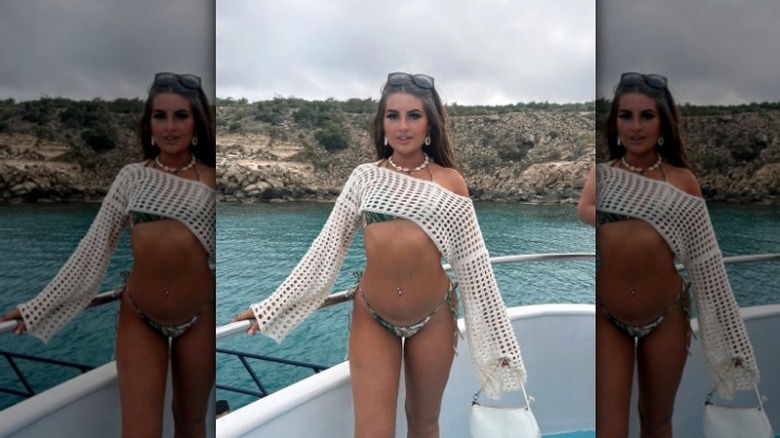 Model wearing cover-up over bikini