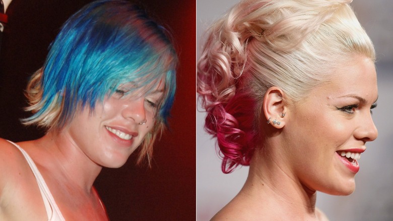 Pink with blue and pink hair