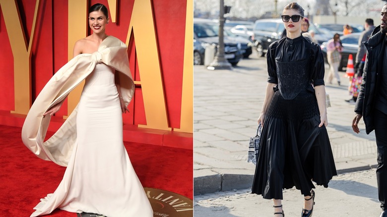 Alexandra Daddario white and black dresses