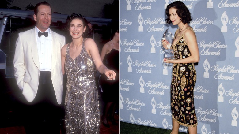 Demi Moore wearing intricate and glamorous dresses in the early '90s.