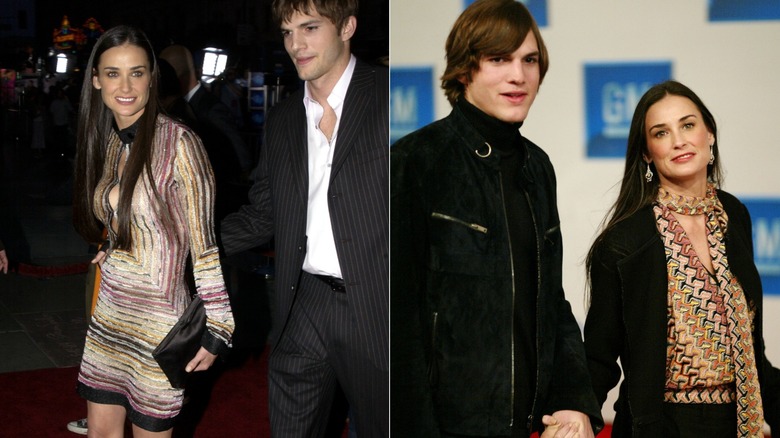 Demi Moore and Ashton Kutcher on red carpets in the early aughts.