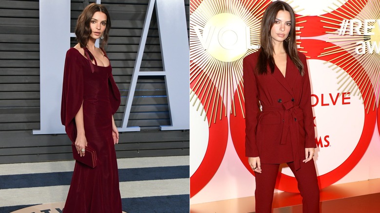 Emily Ratajkowski in burgundy