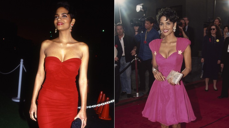 Halle Berry in the early '90s wearing colorful dresses