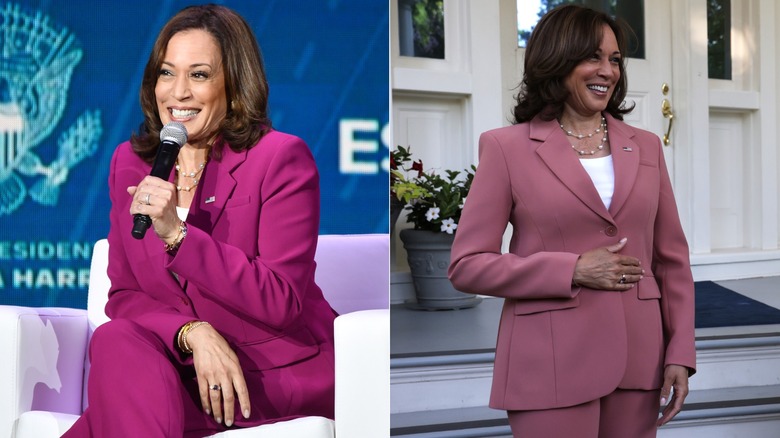 Kamala Harris in purple-pink suits