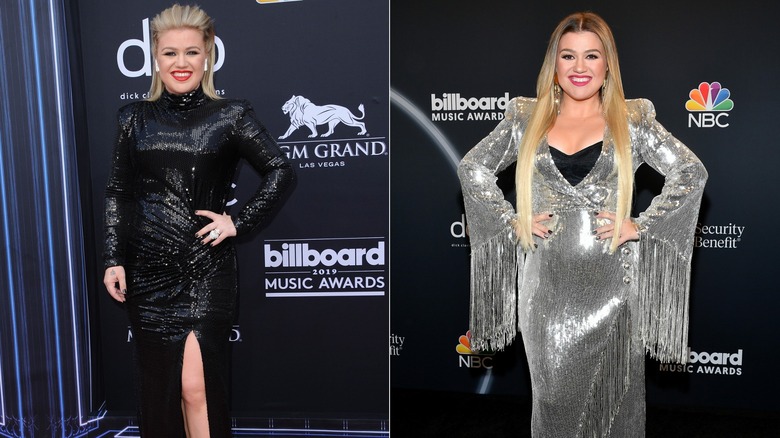 Kelly Clarkson in glitter dresses