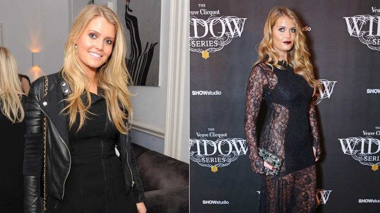 Side-by-side of Kitty Spencer wearing a leather jacket and a black lace dress.