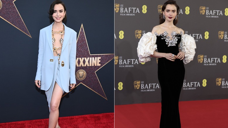 Lily Collins in different outfits