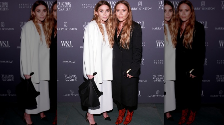 Olsen twins in contrasting clothes