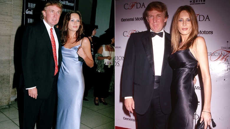 Side-by-side of Melania Trump wearing slip dresses in 1998 and 1999.