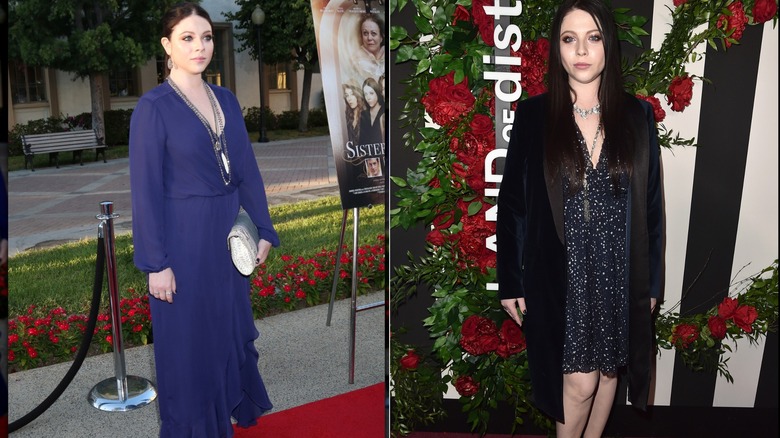 Michelle Trachtenberg stands outside