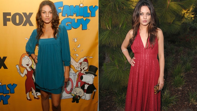 Mila Kunis in colorful dresses