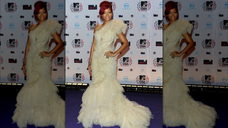 Rihanna in a white gown