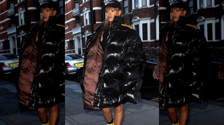 Rihanna in an oversized puffer jacket