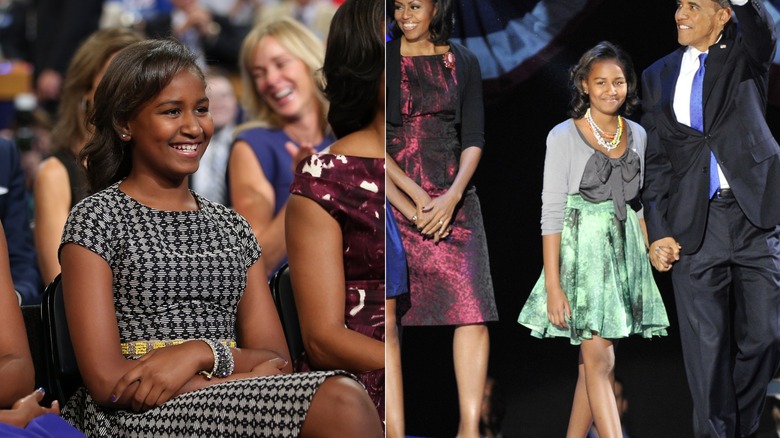 Sasha Obama in patterned dress