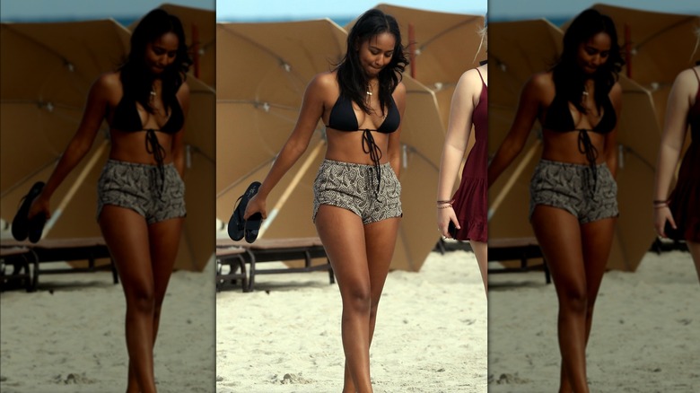 Sasha Obama on beach