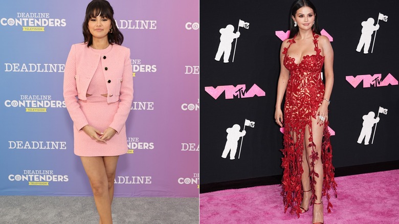 Selena Gomez in pink and red