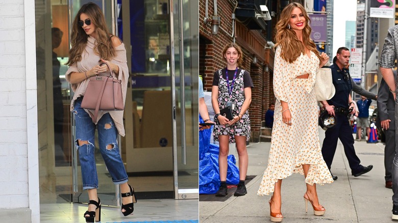 Sofía Vergara wearing platform high heels in 2018 and 2019.