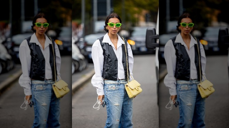 woman in white button down