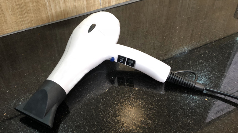 Hair dryer on counter 