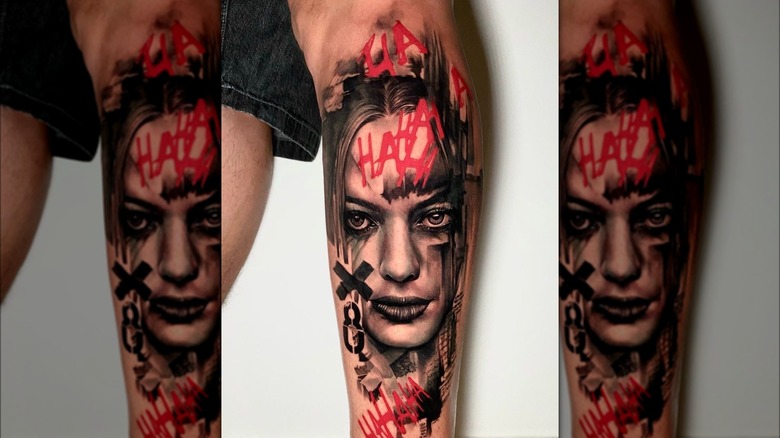 Trash polka tattoo of woman's face