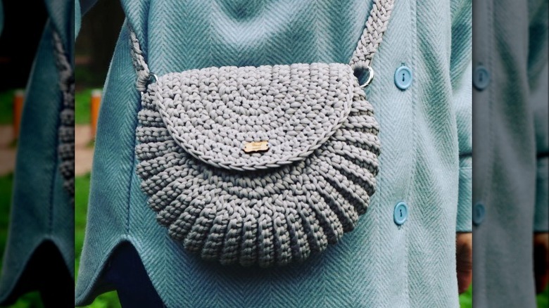 Gray crochet luna handbag 
