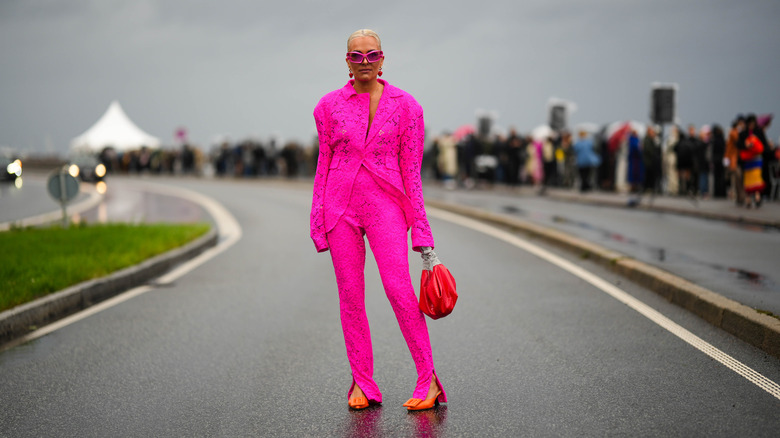 woman wearing pink outfit