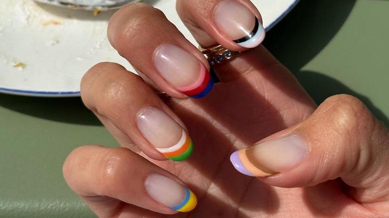 Layered multicolored French tip nails