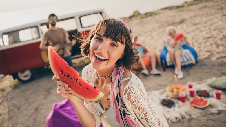 Carefree woman on beach 