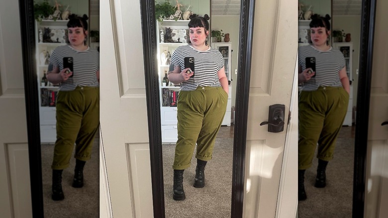 Woman in olive green pants