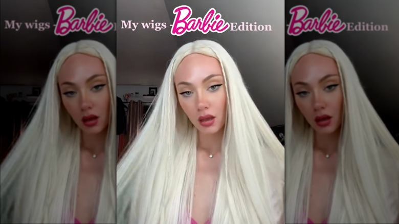 woman showing Barbie wig