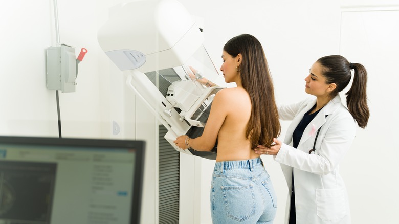 Woman getting a mammogram