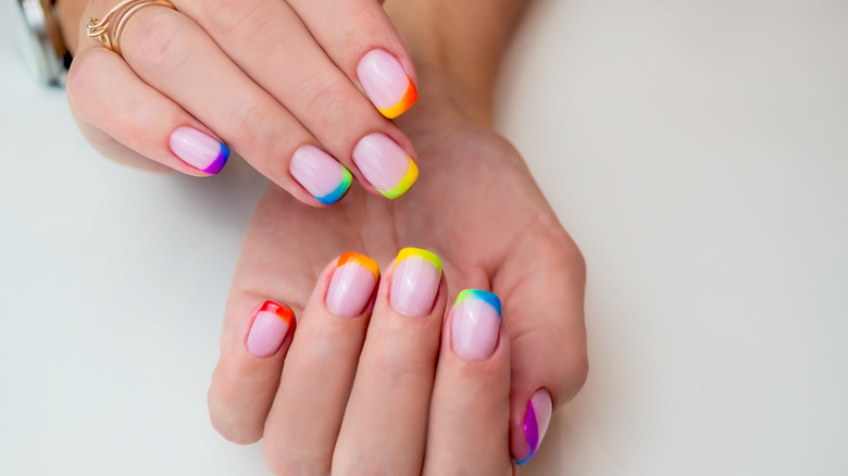 squoval manicure rainbow tips