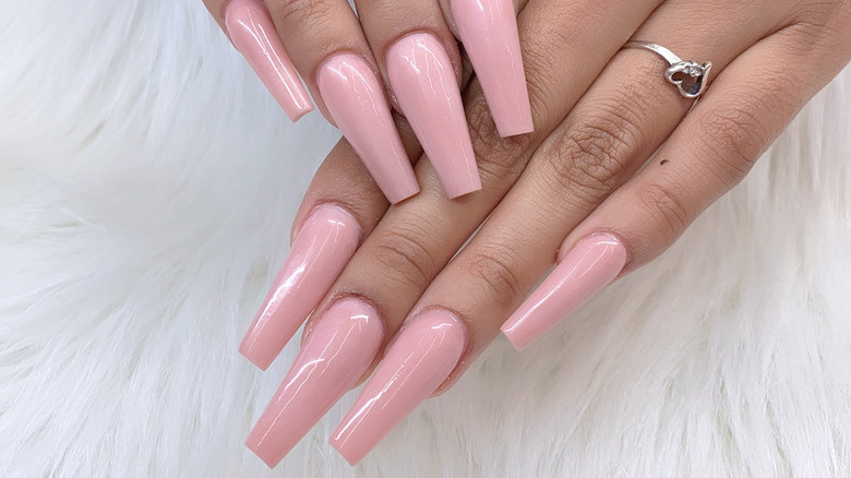 pale pink coffin shape manicure